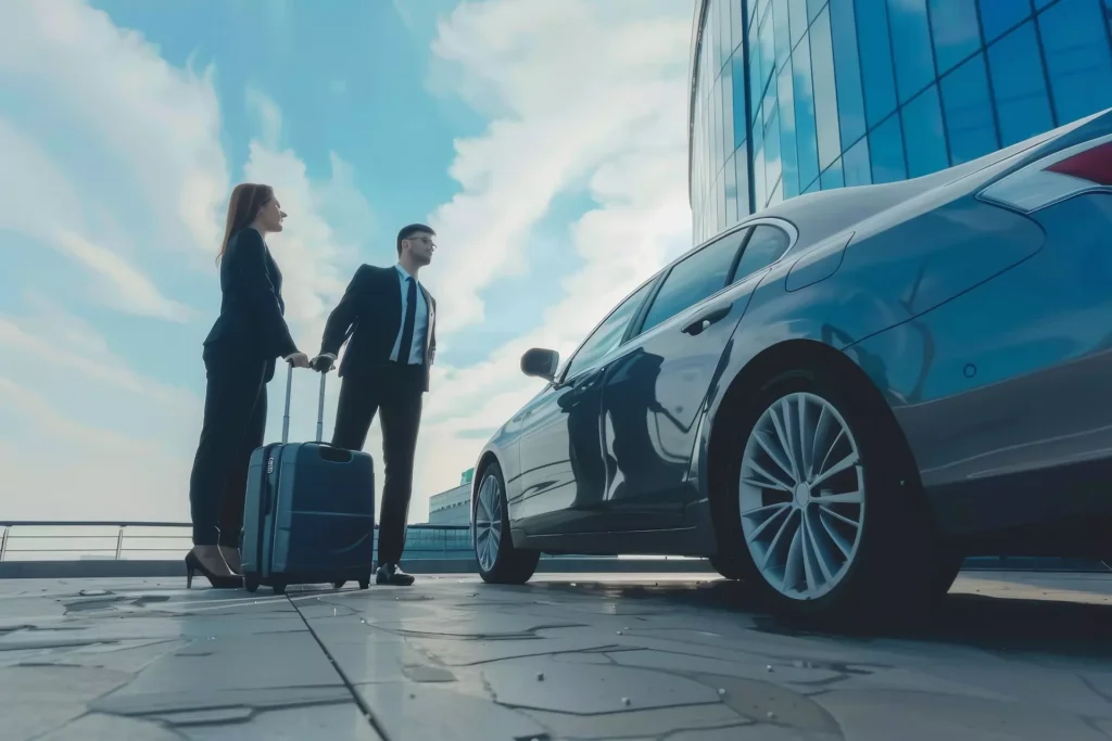 couple de businessmane qui attend leur taxi privé pour aller à Täsch