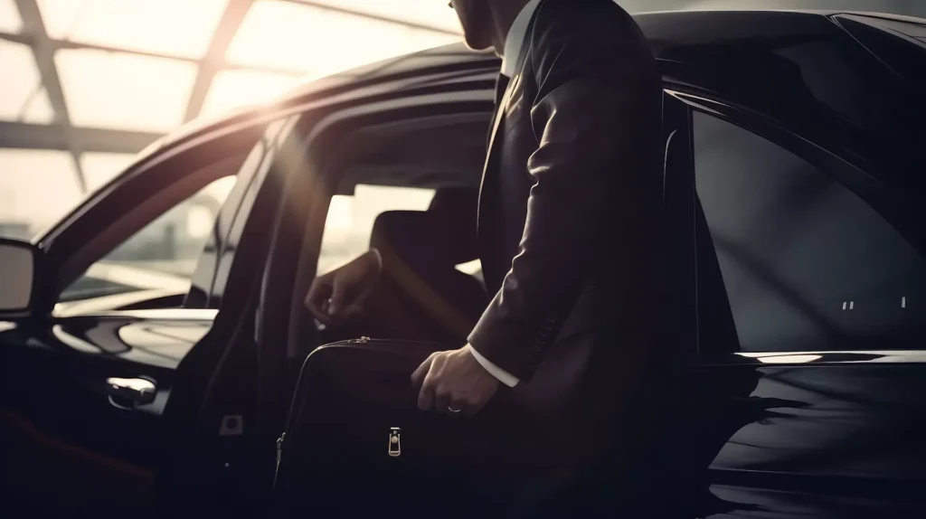 homme en train de monter dans un taxi pour aller à Megève